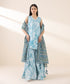Unstitched Women's Embroidered Lawn Blue Three Piece Suit